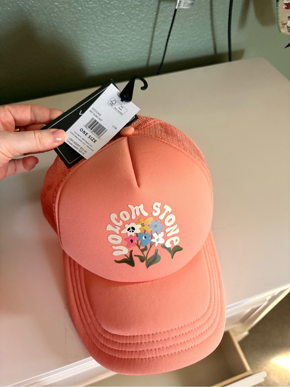 Volcom Coral Trucker Hat with Floral Stone Logo